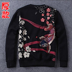 Every winter wind Chinese thick section special offer Mens loose sweater coat size Japanese embroidery carp head - set M (rich fish) Red carp black