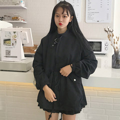 2017, autumn and winter new version of BF, loose retro style, long length student Lantern Sleeve windbreaker, student leisure coat woman F black