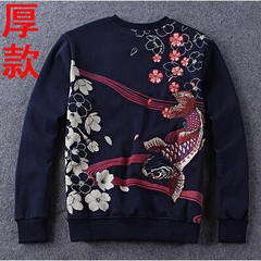 Every winter wind Chinese thick section special offer Mens loose sweater coat size Japanese embroidery carp head - set M (rich fish) Red carp blue
