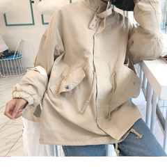 2017, autumn and winter new version of BF, loose retro style, long length student Lantern Sleeve windbreaker, student leisure coat woman F Apricot