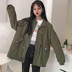 2017, autumn and winter new version of BF, loose retro style, long length student Lantern Sleeve windbreaker, student leisure coat woman F Army green