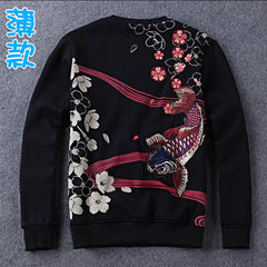 Every winter wind Chinese thick section special offer Mens loose sweater coat size Japanese embroidery carp head - set M (rich fish) Red carp black (thin paragraph)