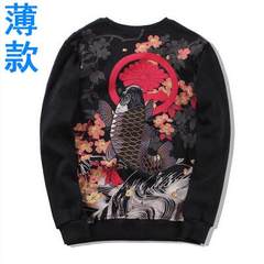 Every winter wind Chinese thick section special offer Mens loose sweater coat size Japanese embroidery carp head - set M (rich fish) Sakura fish - Black (thin paragraph)