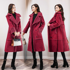 My life before Luo Zijun the same coat in knee long coat suede windbreaker female 2017 new autumn M for about 106-115 pounds Red