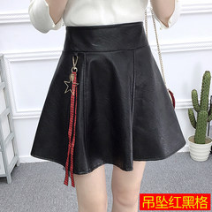 In the autumn of 2017 new PU leather skirt A A-line dress stitching umbrella skirt small leather skirt waist slim skirt skirt S Pendant red Haig 303