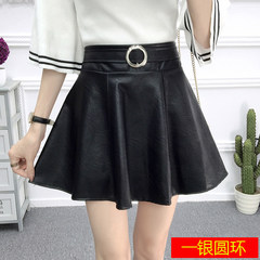 In the autumn of 2017 new PU leather skirt A A-line dress stitching umbrella skirt small leather skirt waist slim skirt skirt S Black Silver Ring 333