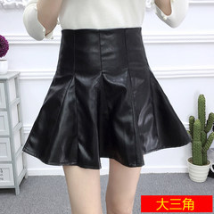 In the autumn of 2017 new PU leather skirt A A-line dress stitching umbrella skirt small leather skirt waist slim skirt skirt S Big triangle 326