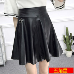 In the autumn of 2017 new PU leather skirt A A-line dress stitching umbrella skirt small leather skirt waist slim skirt skirt S Five-pointed star