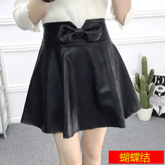 In the autumn of 2017 new PU leather skirt A A-line dress stitching umbrella skirt small leather skirt waist slim skirt skirt S Bow knot 1653