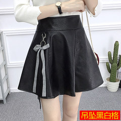 In the autumn of 2017 new PU leather skirt A A-line dress stitching umbrella skirt small leather skirt waist slim skirt skirt S Pendant Black and white 302