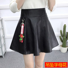 In the autumn of 2017 new PU leather skirt A A-line dress stitching umbrella skirt small leather skirt waist slim skirt skirt S Pendant Letter flower 305