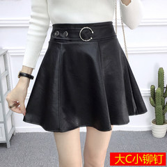 In the autumn of 2017 new PU leather skirt A A-line dress stitching umbrella skirt small leather skirt waist slim skirt skirt S Big C small rivet 310