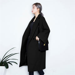 Korean girls long woolen coat thick Korean winter 2017 new students ulzzang wool coat 8 days no reason to return freight insurance Black (without cotton)