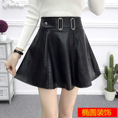 In the autumn of 2017 new PU leather skirt A A-line dress stitching umbrella skirt small leather skirt waist slim skirt skirt S Oval decoration 308