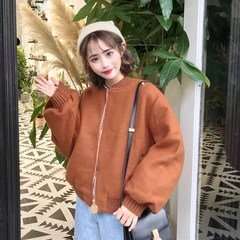 Autumn ladies college wind loose short Korean baseball uniform thick wool coat woolen jacket coat students F Caramel color without cotton