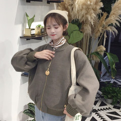 Autumn ladies college wind loose short Korean baseball uniform thick wool coat woolen jacket coat students F Army grey without cotton