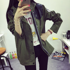 2017 spring new Korean cultivating students' leisure coat long size girls slim waist dress coat S 920 # army green (spring section)