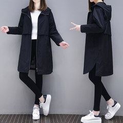 Europe windbreaker long Korean girls spring 2017 new autumn leisure coat female coats S black