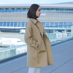 Yang Mi star with a female 2017 new spring coat Korean version of the long coat was thin all-match Khaki S Khaki