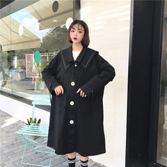 Autumn dress 2017 new Korean retro loose collar in the long coat jacket student knee F black