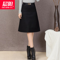 Wool skirt autumn 2017 new female Korean all-match winter skirt thickened in the long waisted A-line a 27/M two feet black
