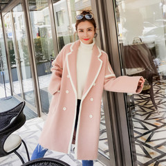 2017 autumn and winter the New South Korean double breasted chic type cocoon wool coat soft sister in the long woolen coat * S Pink smoke
