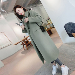 Wool coat, long. 2017 new students in Korea autumn and winter double knee woolen coat season S Red bean green thickened quality version