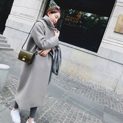 Wool coat, long. 2017 new students in Korea autumn and winter double knee woolen coat season S Light grey thickening Premium Edition