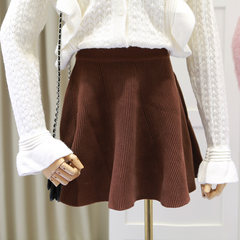 The fall of 2017 South Korean high waist elastic waist thin solid all-match knitted thread thickened skirt skirt skirt female F sorrel