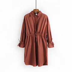 South Korea's 2017 new solid all-match early autumn single breasted loose waist coat Long sleeve coat female in lotus leaf F Brick red