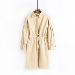 South Korea's 2017 new solid all-match early autumn single breasted loose waist coat Long sleeve coat female in lotus leaf F Apricot color