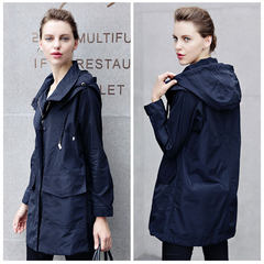The goods exported to Europe and the end of a single large size women in long frock jacket hooded Windbreaker Jacket Mens S Navy Blue