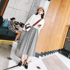 Once Xiaoxian fall fashion dress female bust waist skirt all-match Korean A word skirt in the long skirt S gray