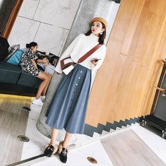 Once Xiaoxian fall fashion dress female bust waist skirt all-match Korean A word skirt in the long skirt S Wathet