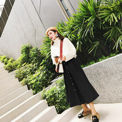 Once Xiaoxian fall fashion dress female bust waist skirt all-match Korean A word skirt in the long skirt S black