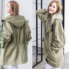 The new version of the Korean version of the college breeze loose big code BF students in the long long hooded frock coat windbreaker women tide M Army green