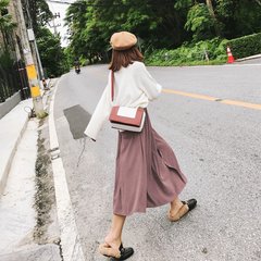 Once Xiaoxian fall fashion dress female bust waist skirt all-match Korean A word skirt in the long skirt S Red bean powder