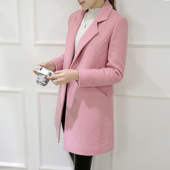 Wool coat, long. 2017 new autumn and winter fashion slim slim long sleeved woolen coat female winter 3XL Pink