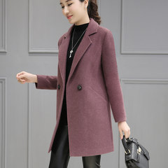 Wool coat, long. 2017 new autumn and winter fashion slim slim long sleeved woolen coat female winter 3XL Red bean paste