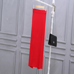 Slim skirt in winter. All-match long knitting bag hip skirt split step skirt dress S (less than 90 Jin) Big red