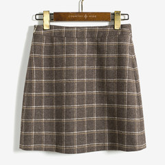 Haguo homemade woolen plaid skirt waist retro a word skirt 2017 new autumn and winter bag hip skirt L about one week before delivery Deep coffee