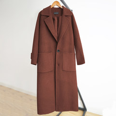 Caramel color woolen coat female 2017 autumn and winter in the long section of the profile of thin thick knee loose woolen coat XS Caramel color