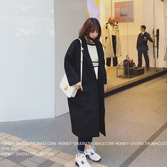 In the autumn of 2017 wool coat in the long winter of Korean women slim slim college wind woolen coat students tide Size (160/84A) black