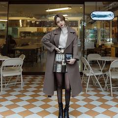Season long thick woolen coat, special offer New South Korean students tie knee wool tweed coat XL Coffee