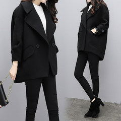 2017 new Korean women loose thin caramel color woolen coat short wool coat female cocoon S black