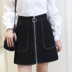 2017 new winter Korean black mini skirt front zipper bag hip skirt all-match student A female skirt S black