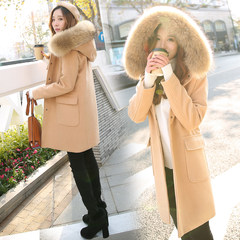 Special offer every day in the long section of raccoon fur collar wool coat female slim Hooded Winter thick woolen coat students Collection of gifts! [Khaki cotton]