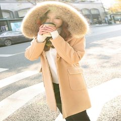 Special offer every day in the long section of raccoon fur collar wool coat female slim Hooded Winter thick woolen coat students Collection of gifts! Khaki