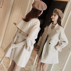 A Hitz micro horn long sleeved wool tweed coat girls long Korean fashion lace girl coat 3555 S White