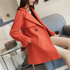 A Hitz micro horn long sleeved wool tweed coat girls long Korean fashion lace girl coat 3555 S Orange red
